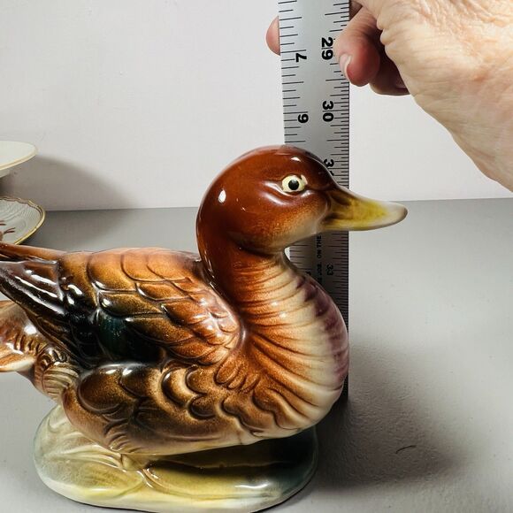 Mid-Century Japanese Ceramic Duck Figurine 6" x 9 brown green - Picture 9 of 10